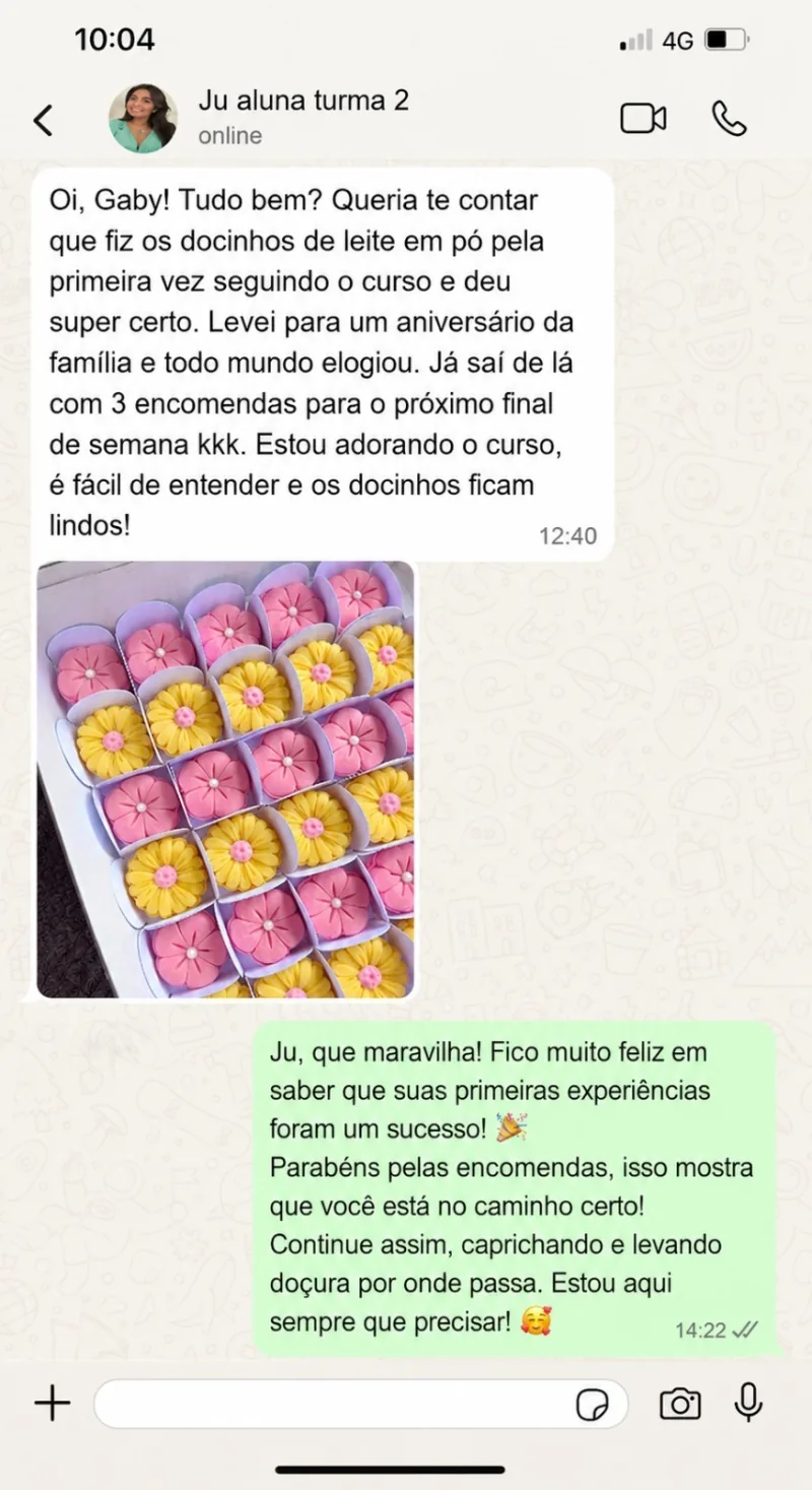 Depoimento de aluna no WhatsApp