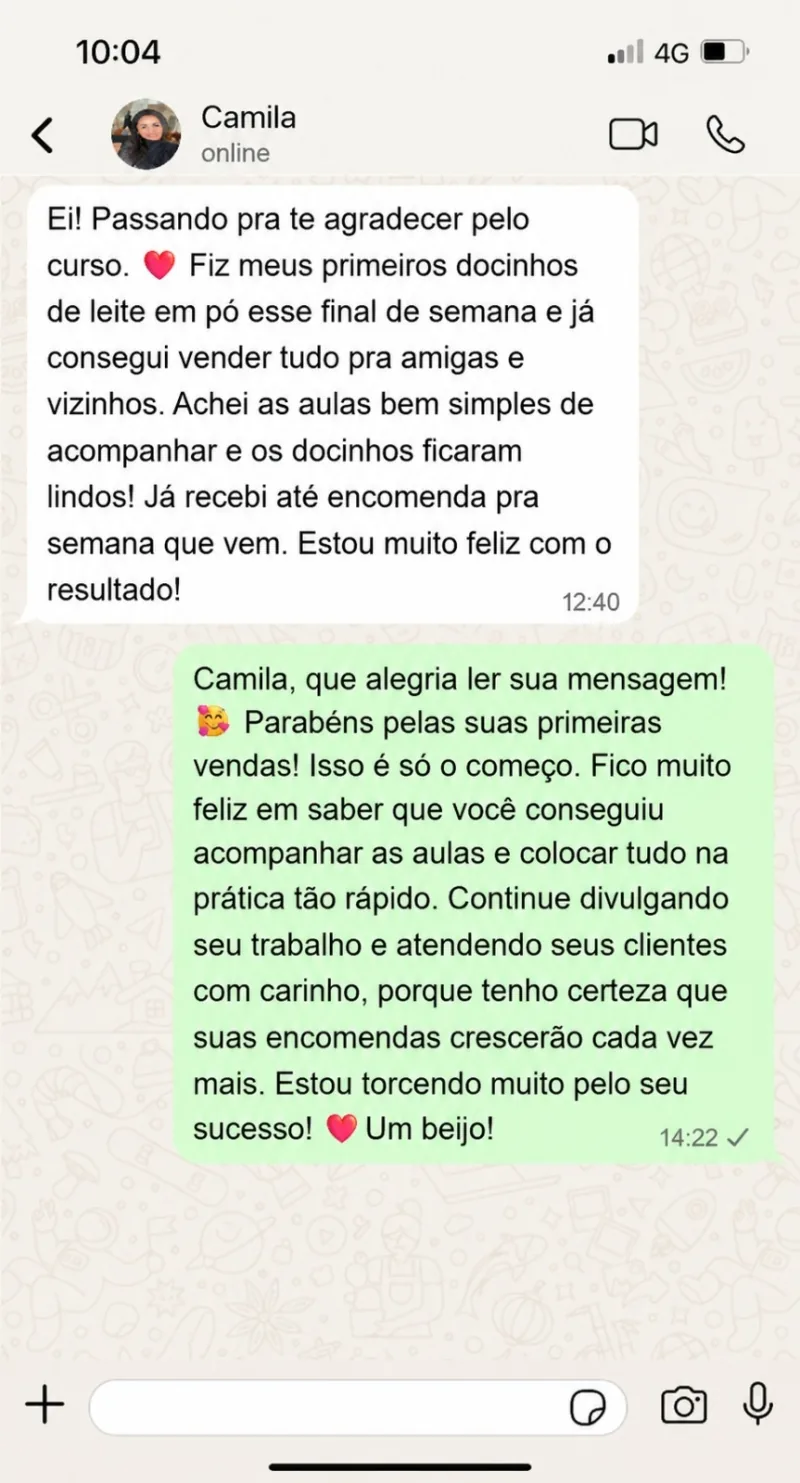 Depoimento de aluna no WhatsApp